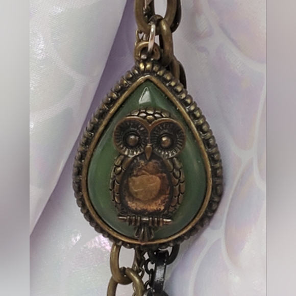 Owl Pendant Multistrand Chainlink Costume Necklace Modern - Picture 3 of 12